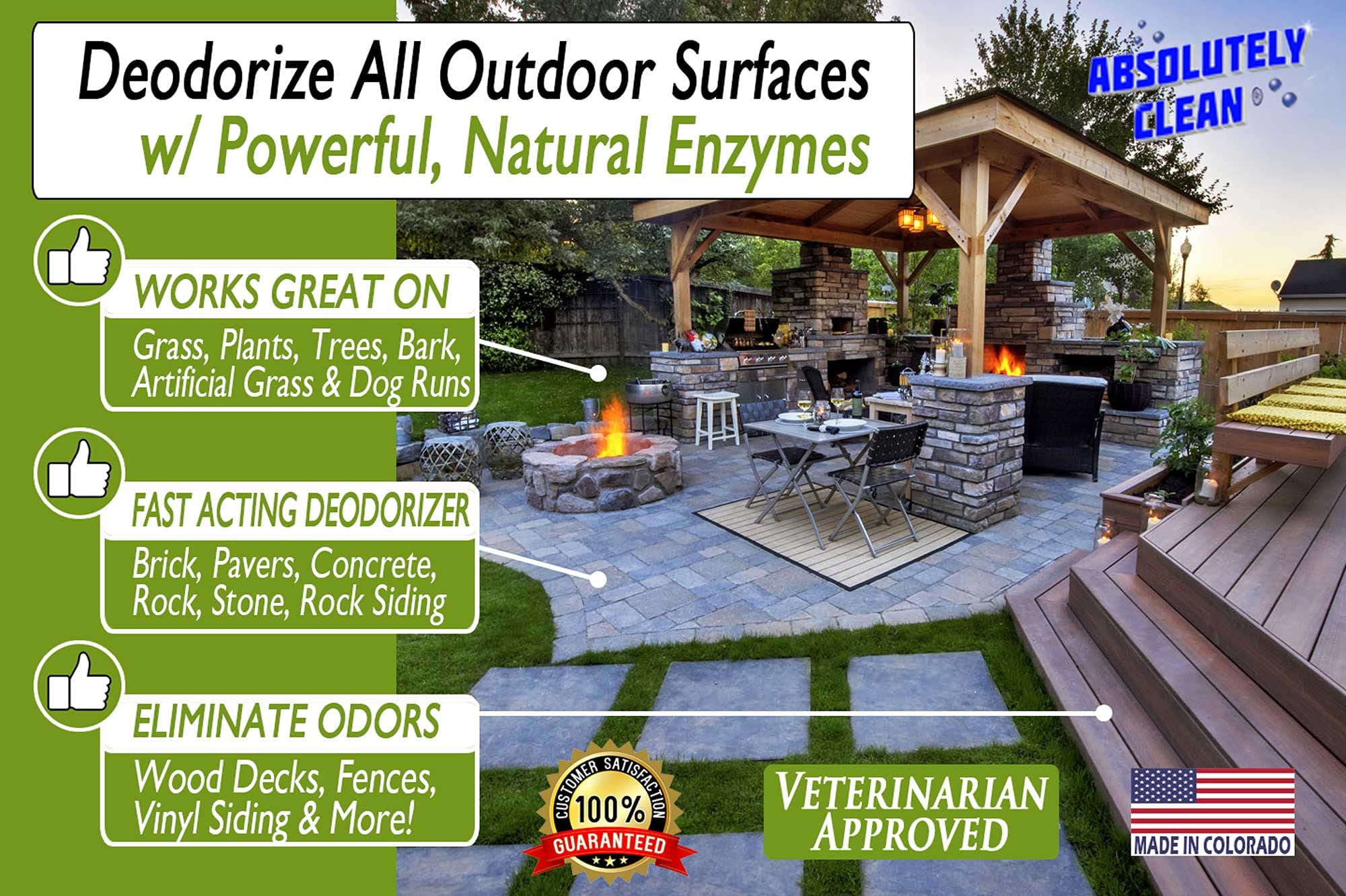 Amazing Outdoor Deodorizer - Natural Enzyme Formula - Just Spray & Walk Away - Grass, AstroTurf, Dog Runs, Patios, Decks, Fences & More - Prevents Lawn Yellowing - USA Made - Vet Approved