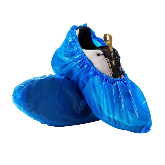 ProtectX Heavy Duty Disposable Shoe Covers Waterproof Non-Slip, Extra Large 17.7"x6.7", Thick 0.3 Oz Blue CPE Booties, Fit up to Men's 14 US Size, 50 Packs