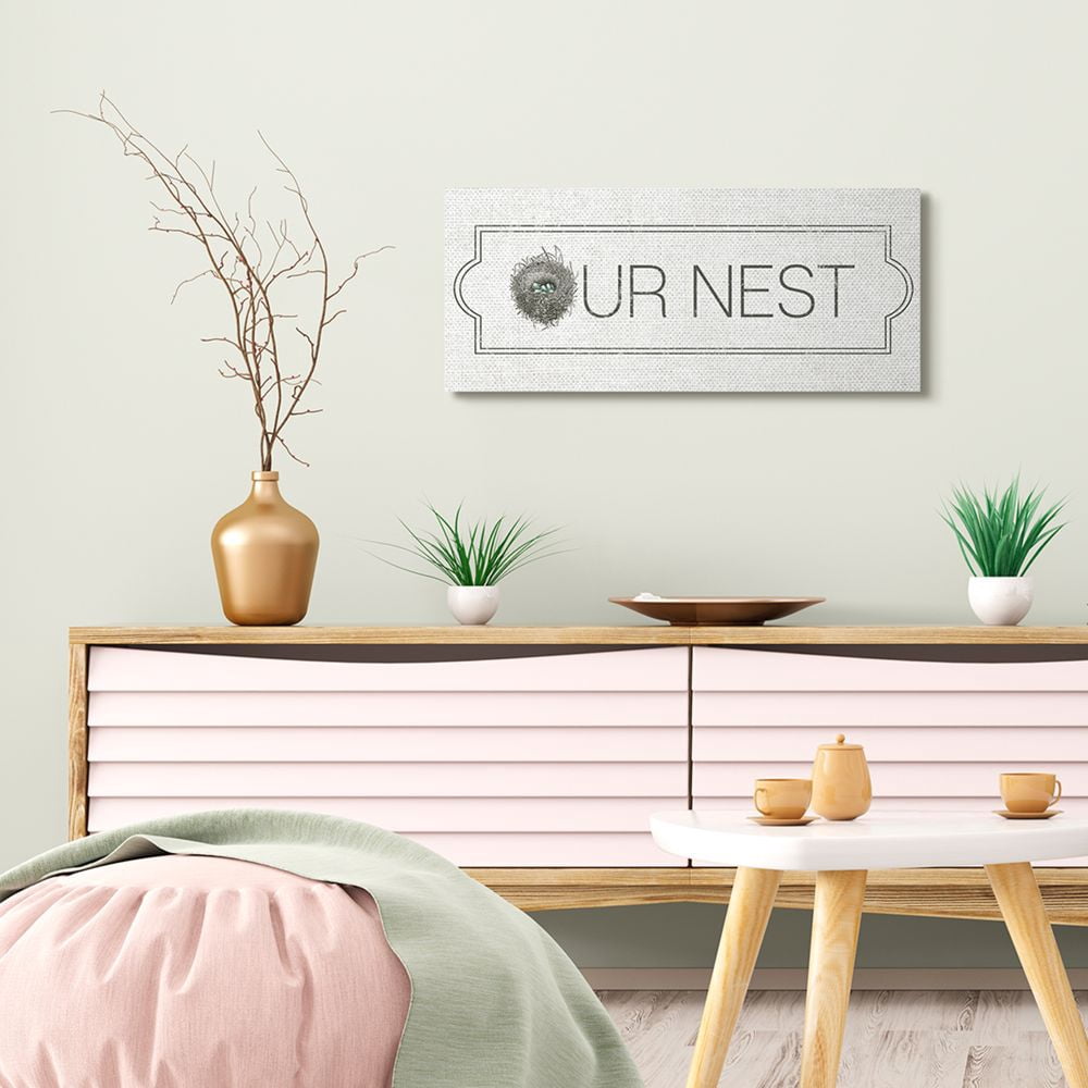 Stupell Industries Our Nest Phrase Family Home Nursery Greeting Canvas Wall Art Design by Daphne Polselli, 13" x 30"