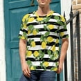 thumbnail image 4 of T Shirt For Men Black White Stripes Striped Yellow Lemons Print Retro T-Shirts Streetwear Tshirt Ori, 4 of 7