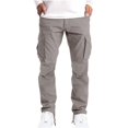 thumbnail image 6 of SDNall Men Solid Patchwork Casual Multiple Pockets Outdoor Straight Type Fitness Pants Cargo Pants Trousers, 6 of 9