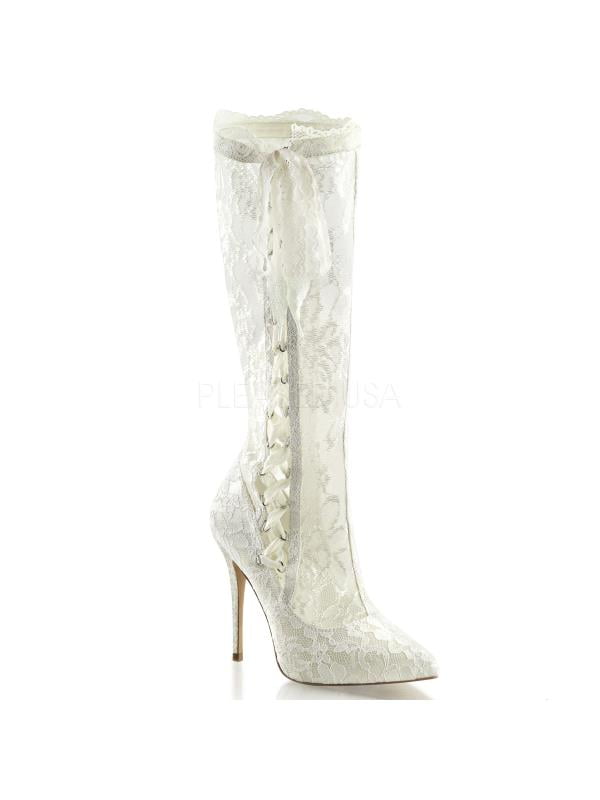 AMU2012/IVSA-LC Fabulicious Boots 5" Amuse Ivory Satin-Lace Size: 12 AMU2012/IVSA-LC Fabulicious Boots 5" Amuse Ivory Satin-Lace Size: 12