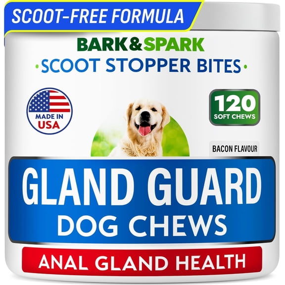 BARK&Spark Gland Guard - Anal Gland Support - Scoot Treatment - Prebiotics & Digestive Enzymes Supplement for Dogs Digestion & Gut Health. Proprietary Blend: Beet, Psyllium, Dandelion & Pumpkin 120Ct