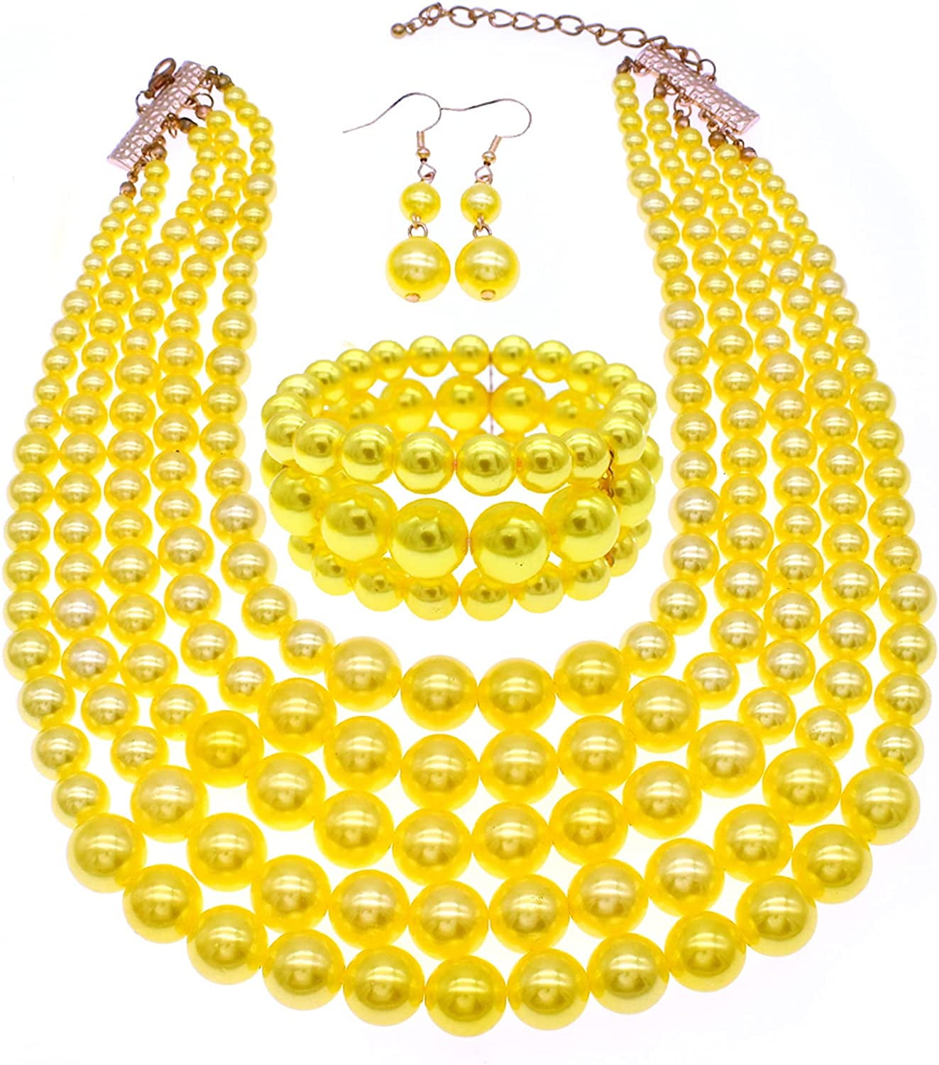 Pearl Necklace for Women 5 Layer Faux Pearl Necklace Bracelet and