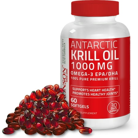 Bronson Antarctic Krill Oil 1000 mg Omega 3 Fatty Acids Supplement with EPA, DHA, Astaxanthin and Phospholipids – 100% Pure Heavy Metal Tested, Non GMO Gluten Free Soy Free - 60 (Best Krill Oil Supplement Uk)