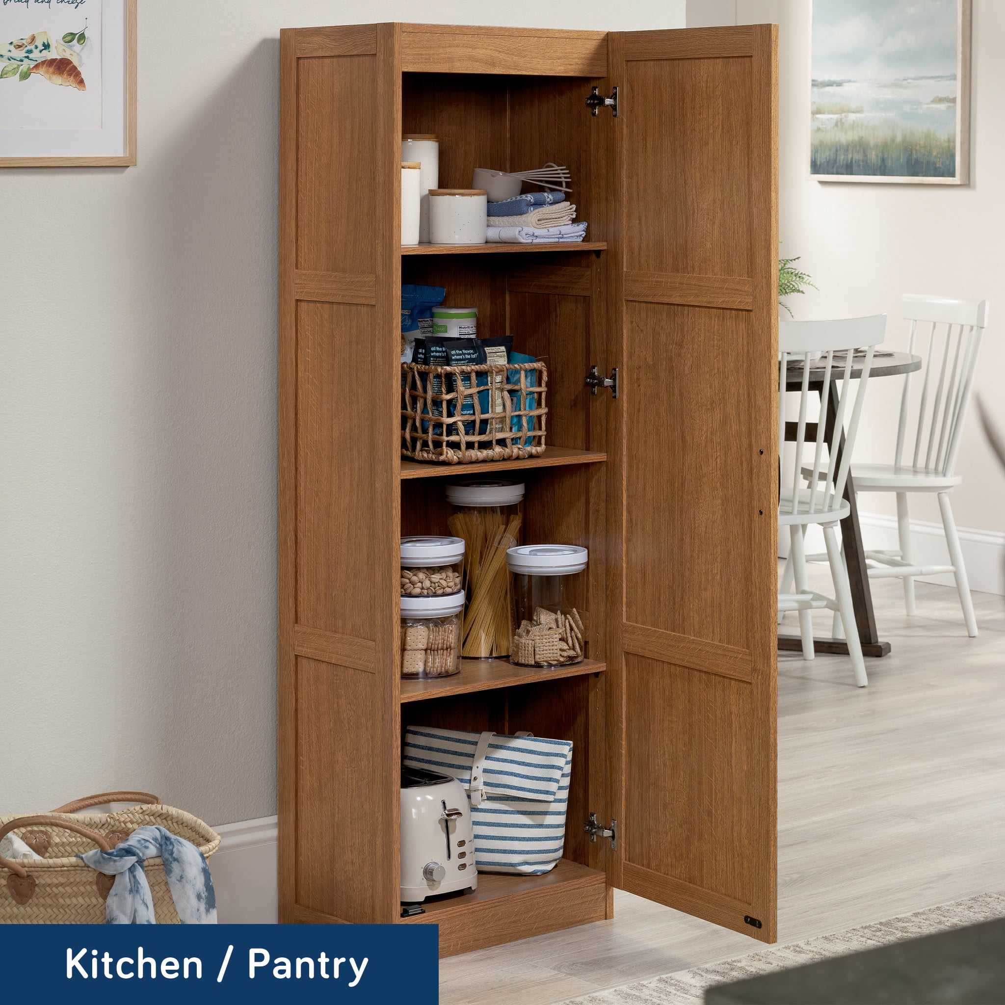 Sauder Miscellaneous Storage Pantry Cabinets, L: 29.61 x W: 16.10 x H: 71.10, Highland Oak Finish