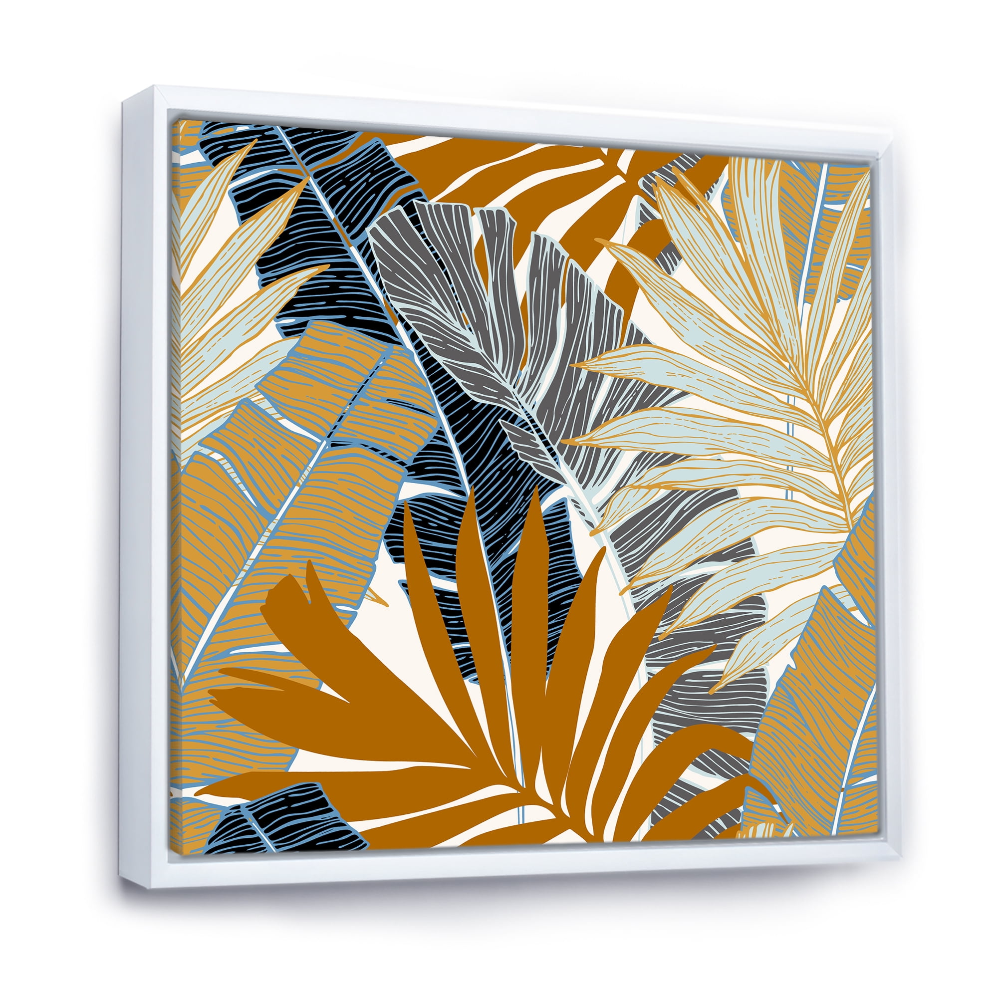 Designart 'Abstract Tropical Summer Banana Leaves and Palm Tree' Modern Framed Canvas Wall Art Print