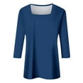thumbnail image 3 of GceSteap 3/4 Sleeve Tops for Women Square Neck Summer T Shirts Casual Dressy Trendy Blouses Solid Print Tunics Navy S, 3 of 4