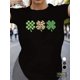 thumbnail image 1 of Women's Comfy Black T-Shirt with Teal and Golden Clover Print - Casual Short Sleeve, Round Neck, Polyester, Machine Washable Tee For Adult, Men, Women, Teen, Teenager, Adolescent, Youth, 1 of 7