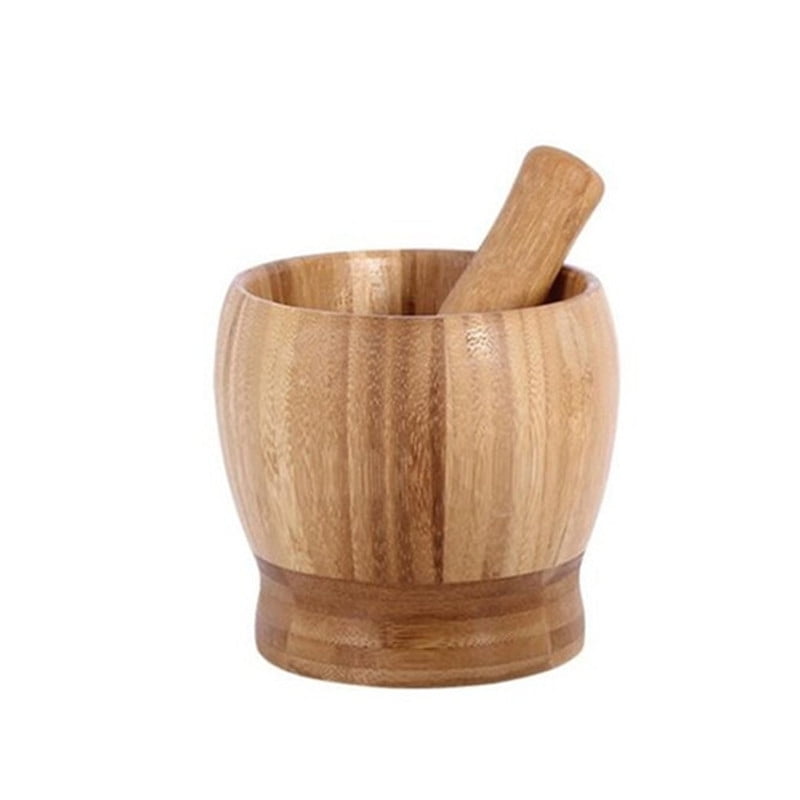 Fruit Garlic Guacamole Kitchen Tool Wooden Mashers Tools Handmade Bamboo Mortar and Pestle Set Press Nuts Crush Pepper Natural Spice Grinder