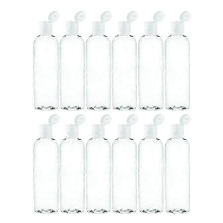 MoYo Natural Labs 4 oz Travel Bottles, Empty Travel Containers with Flip Caps, BPA Free PET Plastic Squeezable Toiletry/Cosmetic Bottles (Neck 20-410) (Pack of 12, Clear)