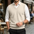 thumbnail image 2 of Meltox Men’s Wool Blend Vest Sweater V Neck Sleeveless Knitted Pullover Relaxed Fit Beige L, 2 of 7
