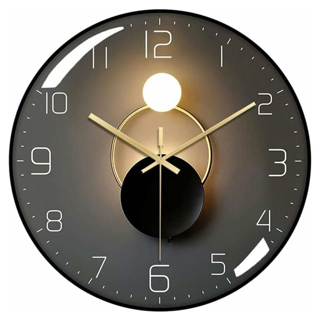 Silent wall clock black 30cm round digital quartz for living room office bedroom kitchen