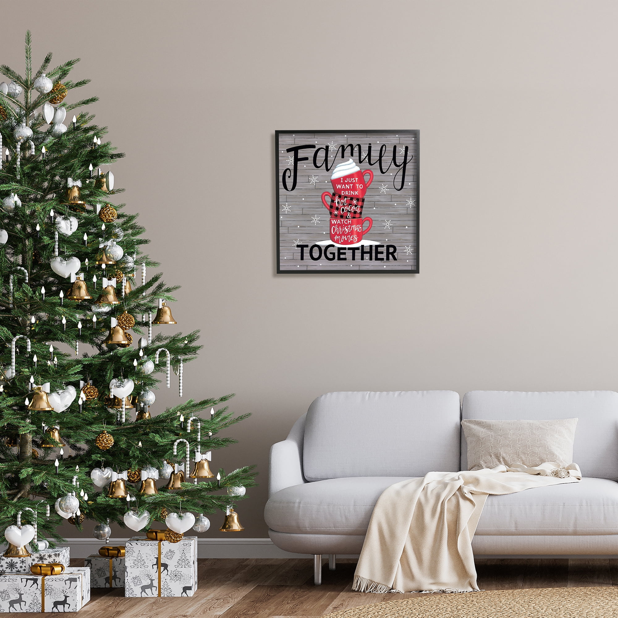 Stupell Industries Inspirational Family Christmas Sentiments Hot Cocoa Mugs Stacked, 24 x 24,Design by Deb Strain