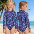 thumbnail image 2 of Girls Swimsuits Long Sleeve Front Cashion Round Neck Young Beachgoers Kids Beachwear, 2 of 5