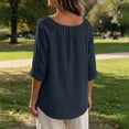 thumbnail image 7 of NTACZA Blouses Women'S Summer&nbsp;Tops Solid Cotton And Linen Casual Button Front Scoop Neck 3/4 Sleeve Relaxed Fit Navy, 7 of 7