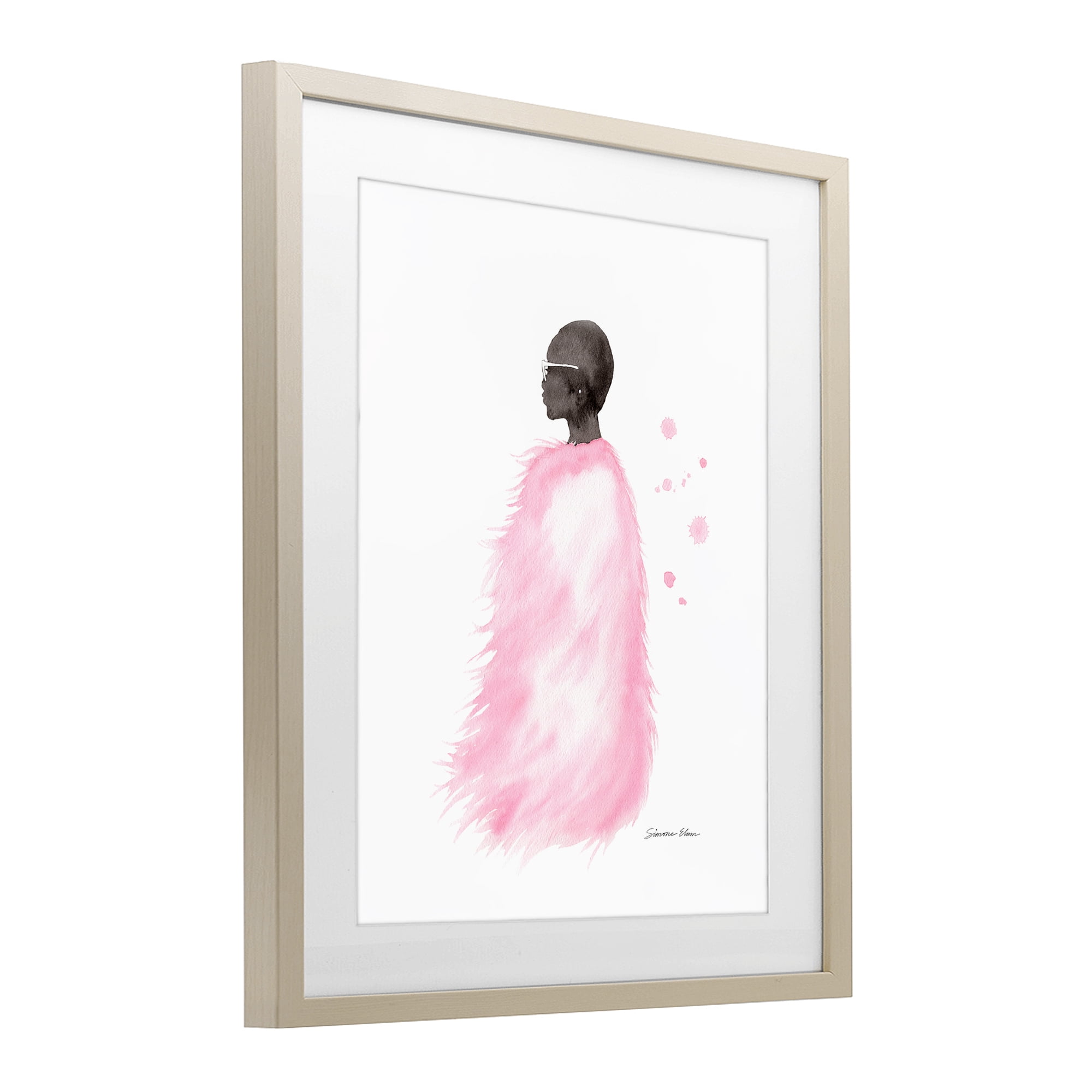 Stupell Industries Pink Fur Coat Portrait Birch Framed Print Under Glass, design by Simone Elum