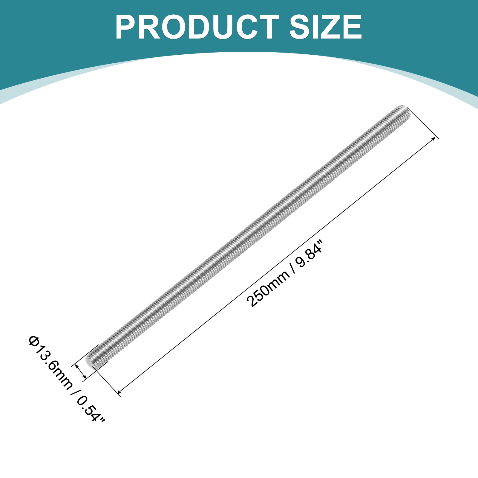 Fully Threaded Rod, M14 x 250mm 304 Stainless Steel with Nuts Washers