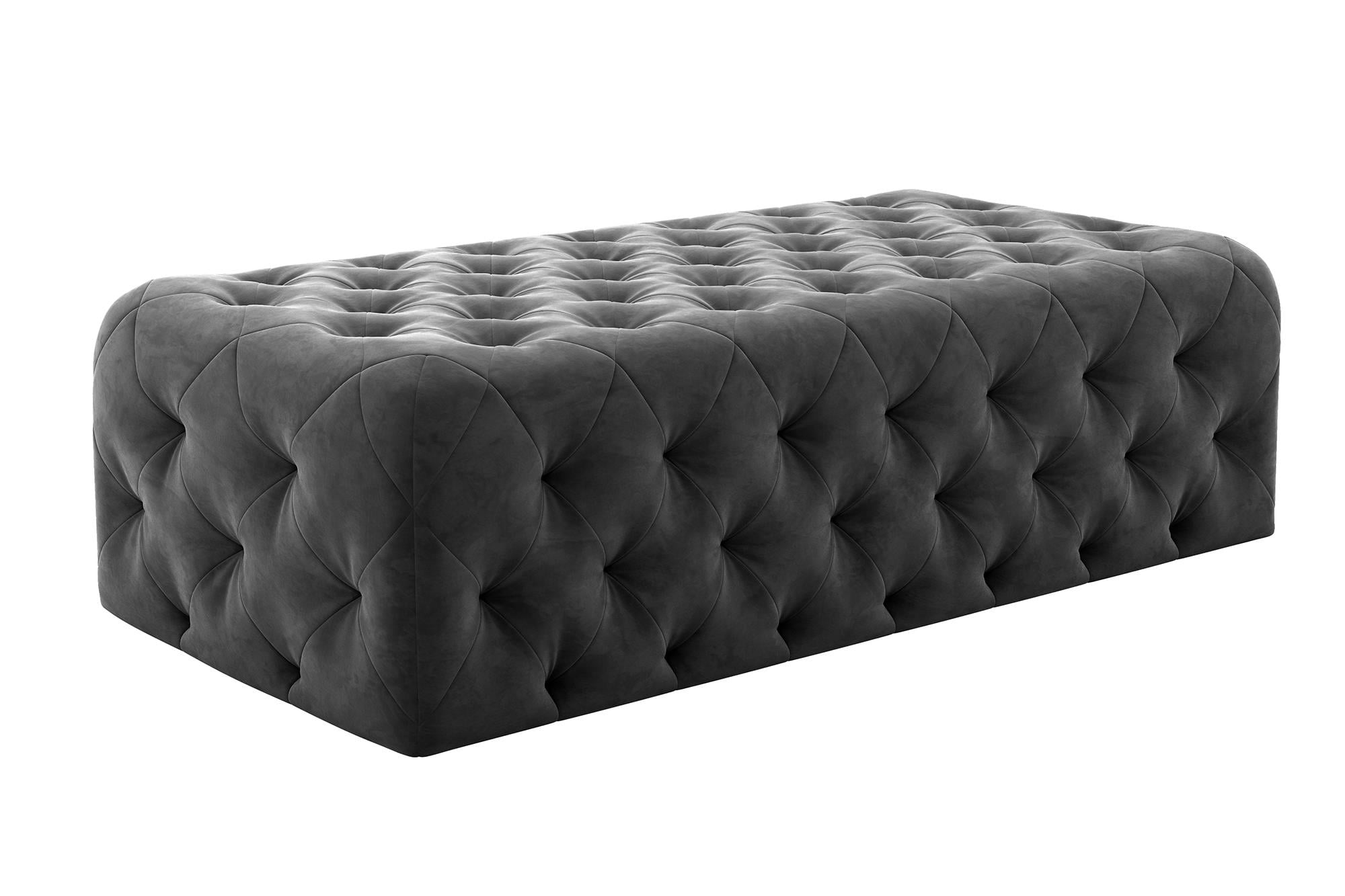 Novogratz Vintage Tufted Rectangular Ottoman, Gray Velvet