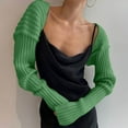 thumbnail image 2 of Women Knit Crochet Long Sleeve Crop Top Bolero Cardigan Contrast Color Vintage Cropped Sweater, 2 of 2