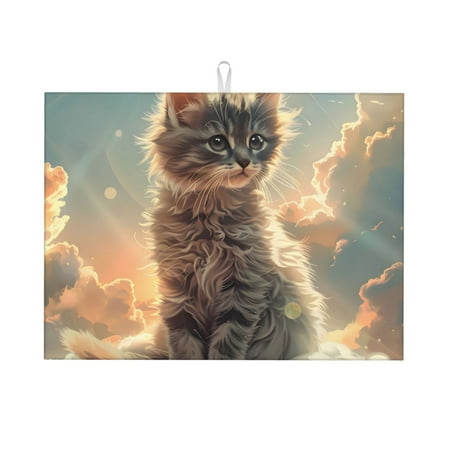 

Adobk Sunshine Cloud Kitten Dish Drying Mat for Kitchen Counter Absorbent Microfiber Drying Pad Reusable Washable Large 18 x24