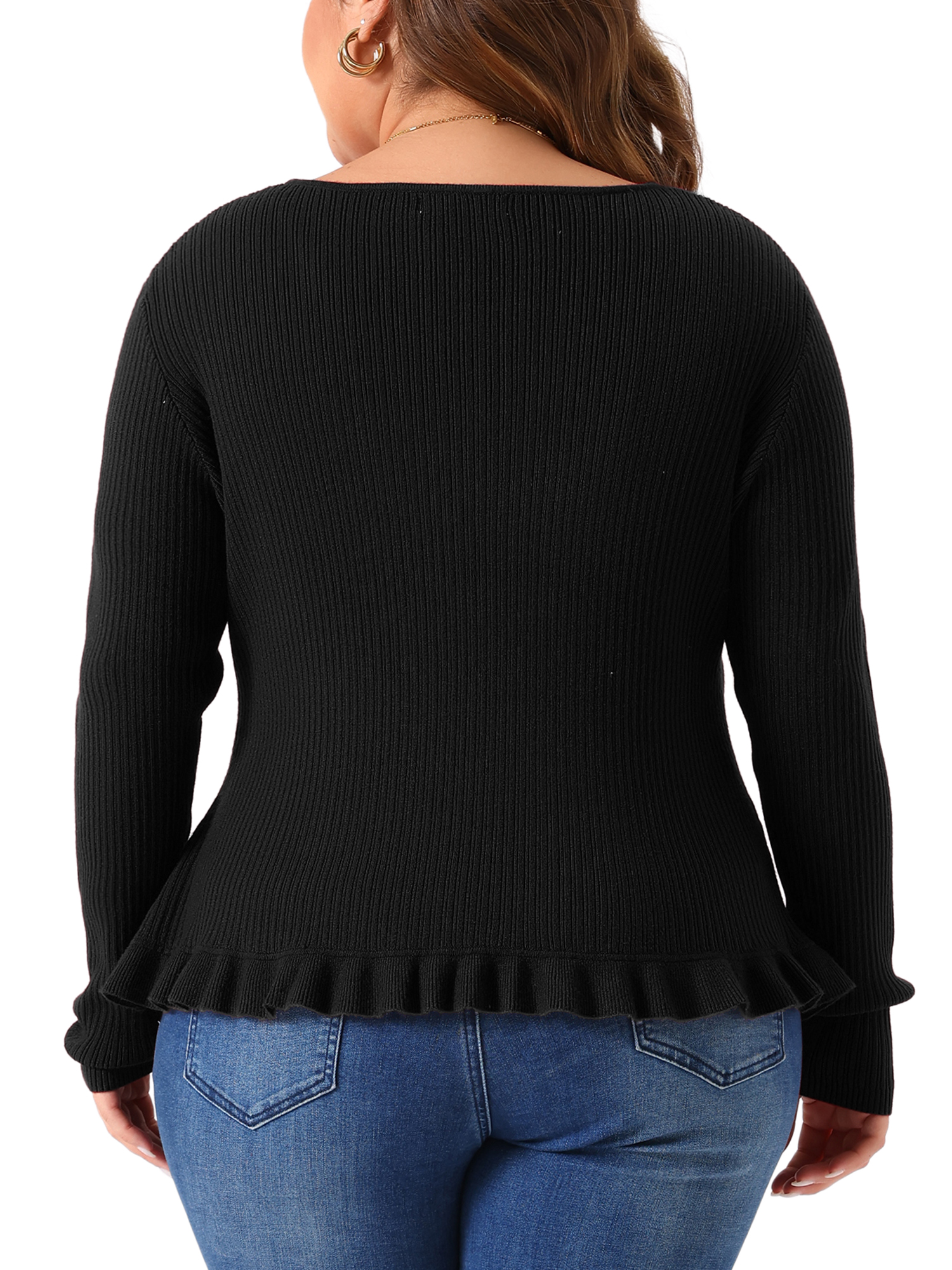 DARING DIVA Plus Size Knit Open Front Ruffled Button Cardigan 3X Black