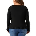 thumbnail image 4 of DARING DIVA Plus Size Knit Open Front Ruffled Button Cardigan 1X Black, 4 of 6