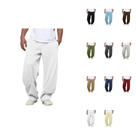 Casual Trousers with Pleated Detail, Elastic Drawstring Waist, Side & Deep Pockets, Relaxed Fit, Big and Tall, Soft Cotton, Wide-Leg, Comfortable
