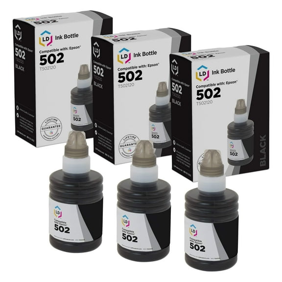 LD Products Compatible Ink Bottle Replacement for Epson 502 (Black, 3-Pack)
