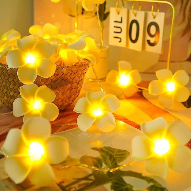 Luces de cadena de flores de plumeria artificial LED - Luz de flor de frangipani de espuma hawaiana, luz de cadena de hadas alimentada por USB para dormitorio, playa de bodas de cumpleaños Kuyhfg Sin marca