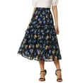 thumbnail image 3 of INSPIRE CHIC Women's Floral Skirt Elastic High Waist Ankle Length Chiffon A-Line Skirt L Navy, 3 of 7