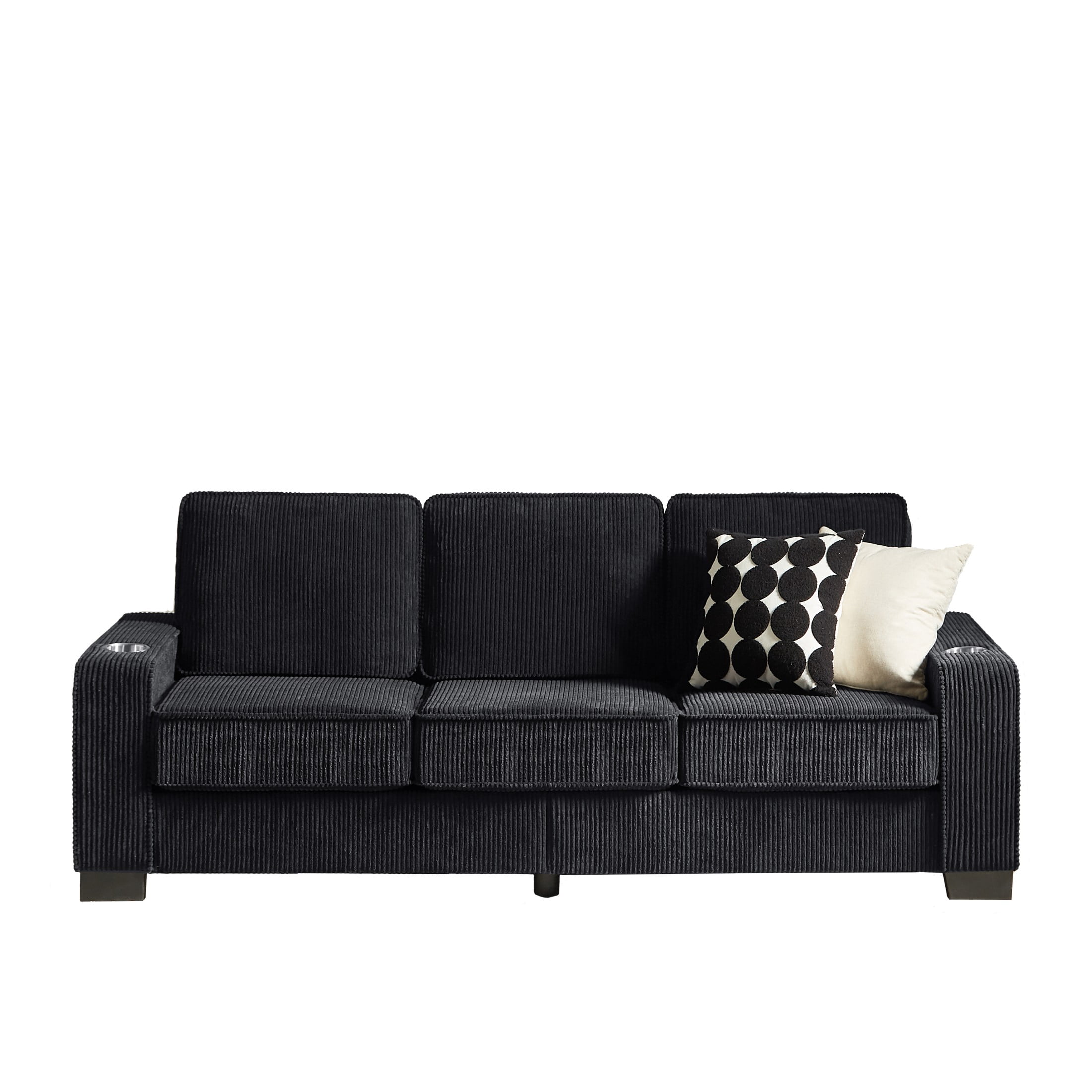 Aukfa 84" Corduroy Sofa with Cup Holders, Modern 3-Seater Couch for Living Room Office, Black