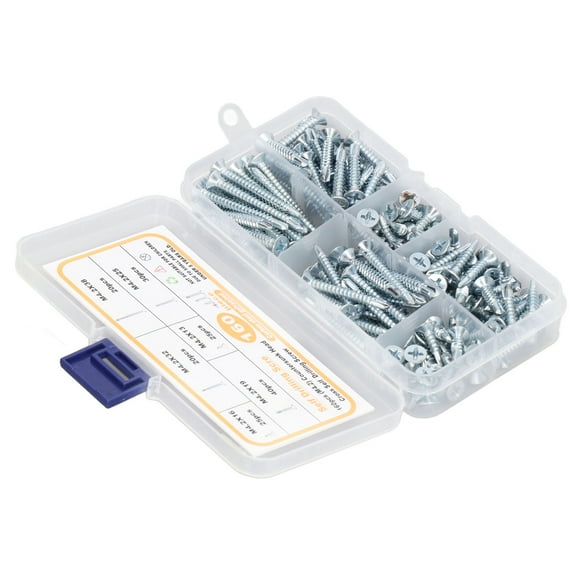 Drilling 160 Tornillos Autoperforantes De Acero Al Carbono Con Cabeza Cruzada Avellanada Chapada En Zinc Azul M4.2 Para Madera