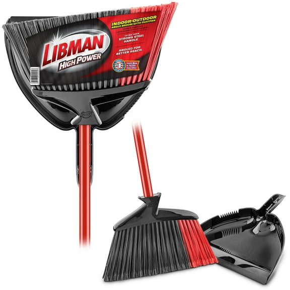 Libman Indoor-Outdoor Angle Broom with Dust Pan Steel Handle