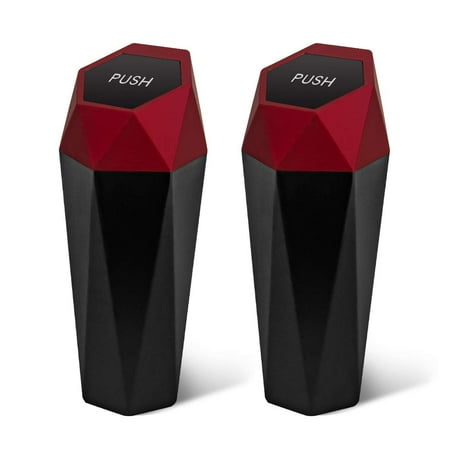 OUDEW Car Trash Can with Lid New Car Dustbin Diamond Design, Leakproof Vehicle Auto Trash Bin, Portable Mini Garbage Bin Fits Cup Holder, Used for Home, Office, Kitchen, Bedroom, 2PCS (Red)