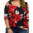 thumbnail image 3 of JustVH Women Plus Size Floral Print Off The Shoulder Vintage Tee Blouses, 3 of 4