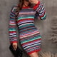 thumbnail image 1 of Striped Knit Dress, Crewneck Elegant Stylish Color Block Crochet Knit Dress Hollow Long Sleeve For Women For Dating ANGGREK Otros, 1 of 8
