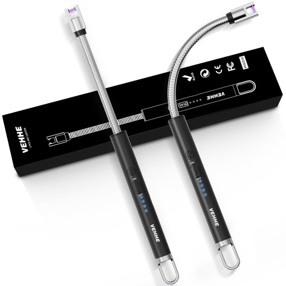 VEHHE Candle Lighter, 2 Pack Rechargeable Electric Lighter with LED Battery Display Safety Switch, Flexible Neck USB Lighters for Candles Camping Grill Gas Stoves Cooking (Black &Black )