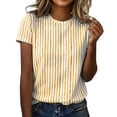 thumbnail image 2 of Endives Womens Summer Top Striped Tshirt for Women Round Neck Short Sleeve T Shirt Casual Loose Fit Top Summer Basic Tee Daily Wear Yellow L, 2 of 4