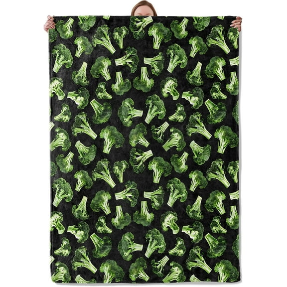 Funny Broccoli Blanket Gifts for Women Girls Kids, Soft Warm Lightweight Flannel Green Vegetable Food Throw Blankets for Bedroom Living Room Home Sofa Home Decor 60x50