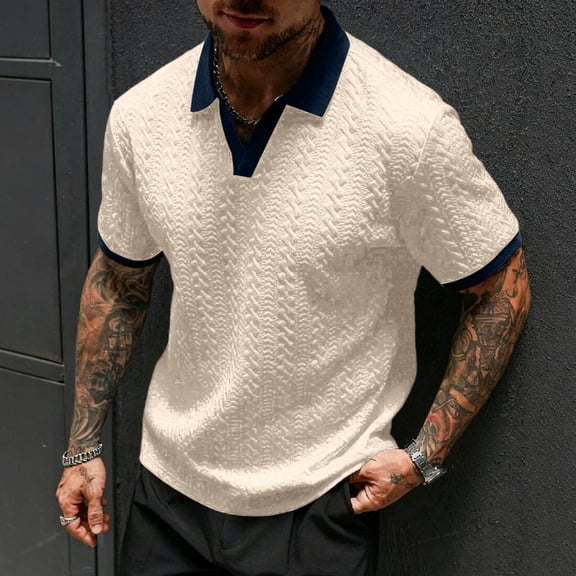 VgaVtl Knit Mens Polo Shirts Summer Short Sleeve Golf Leisure Business Collared Color Block Mens T Shirts