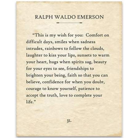 Ralph Waldo Emerson - This is My Wish For You - 11x14 Unframed Typography Book Page Print - Makes a Great Gift for Friends and Inspirational Decor Under $15