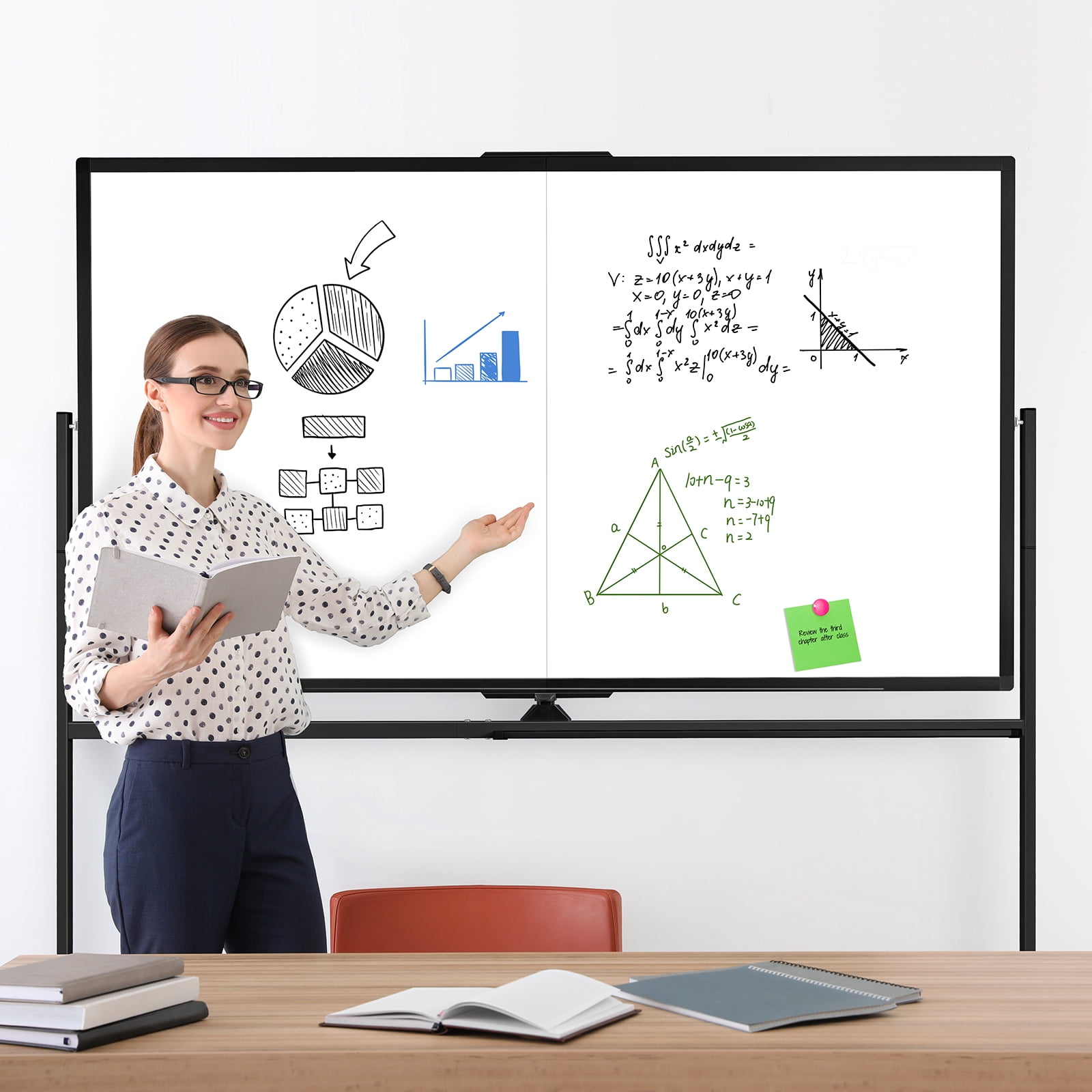 DOLLAR BOSS Rolling Whiteboard on Wheels 72"x40" Double-Sided Dry Erase Board with Stand Big White Board with Stand Large Whiteboard Portable Magnetic Mobile White Board, Black
