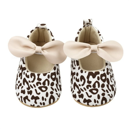 

Baby Girls Mary Jane Flats Bowknot Leopard Princess Dress Shoes