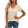 thumbnail image 4 of Miluxas Women's Short Sleeve Flowy Swing V Neck Tunic Tops for Leggings Solid Loose Fit Dressy Casual Tee Summer Beach Basic T Shirts Khaki, 4 of 9