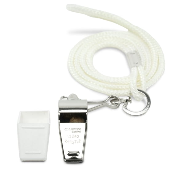 Cannon Sports Solid Brass Metal Whistle with Whistle Cover & Lanyard - Loud, Clear Sound, 124 dB Tone, Durable - Ideal for Coaches, Referees, Officials, Trainers (White)