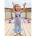 thumbnail image 6 of BemeyourBBs Toddler Baby 4th of July Outfit Patriot Independence Day Clothes Toddler Girl Summer Jumpsuit USA Flag Embroidery Sleeveless Waffled Striped Bell Bottom Overall Pants, 6 of 9