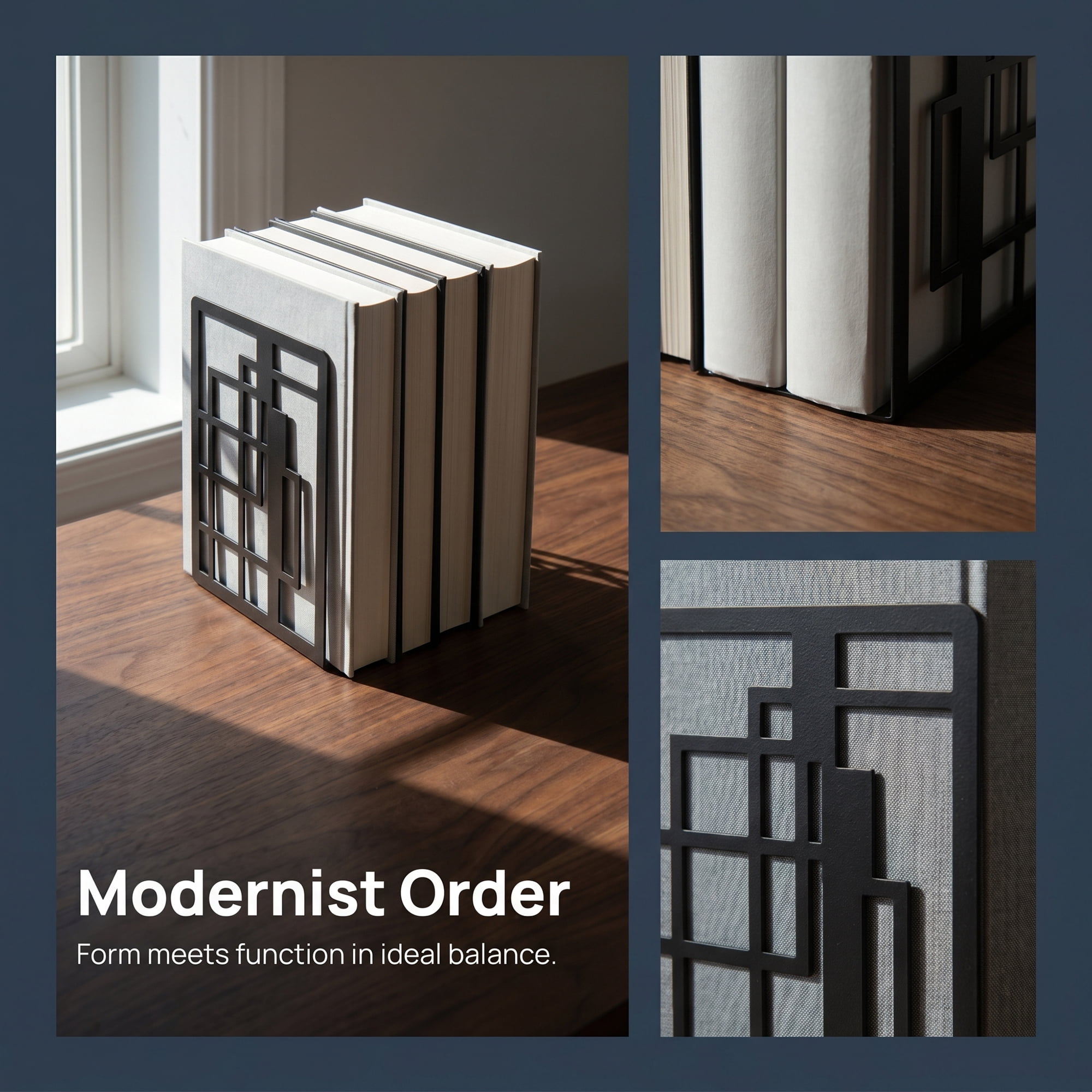 Unique Bargains Geometric Metal Bookends Decorative Book Ends for Shelves Black 4.7"x3.7"x6.7"