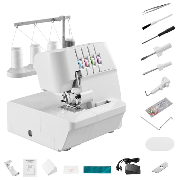 4-Thread Overlock Sewing Machine with Adjustable Differential Feed, Free Arm&LED Light, 1250 SPM for All Fabrics, White