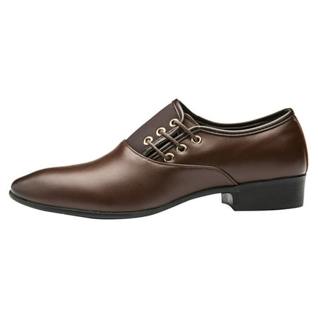 

Mackneog Cl ical Style Shoes For Men Slip On PU Low Rubber Sole Block Heel Work Gift on Clearance